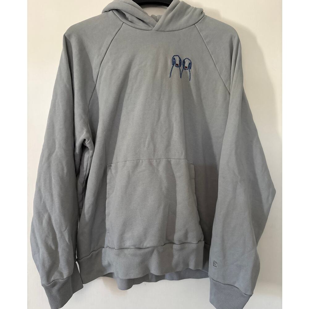 Everlane Men's Track Organic Cotton Hoodie Custom Dog Embroidery XXL Blue Gray